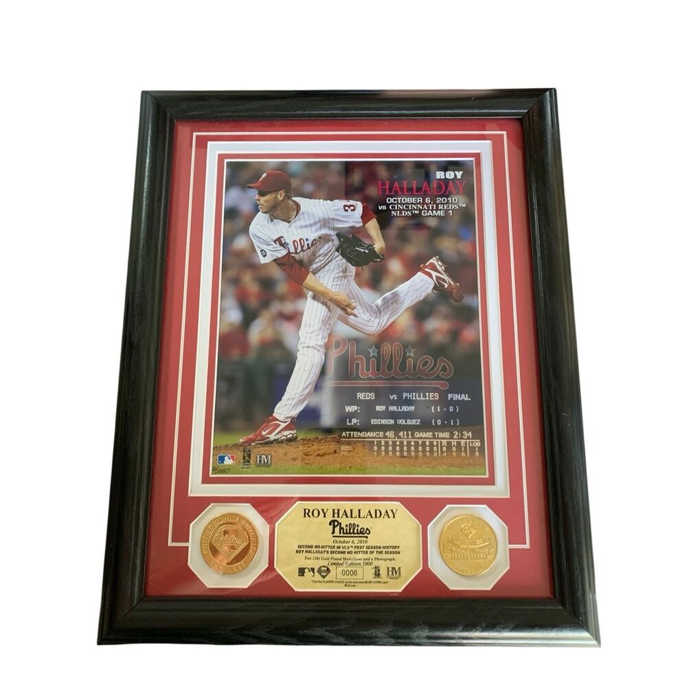 Gold Roy Halladay Philadelphia Phillies Oct. 6, 2010 No Hitter Plaque #6/1000